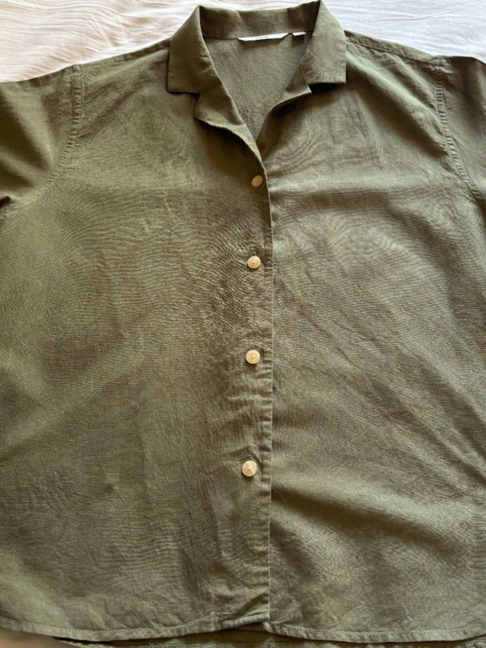 Uniqlo Linen Rayon Blend Blouse Olive Green Size M EUC